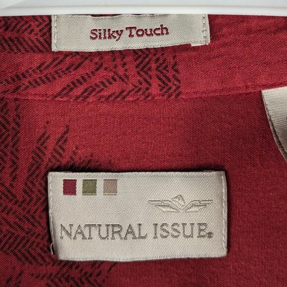 Natural Issue Mens M Rayon Camp Shirt Red Palm Leaf Print Button Front Silky Top - Picture 6 of 6